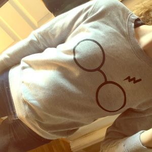 Harry Potter glasses and scar sweatshirt